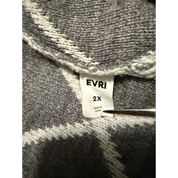 Evri Open Front Long Cardigan Size 2X Gray Windowpane - Picture 4 of 5